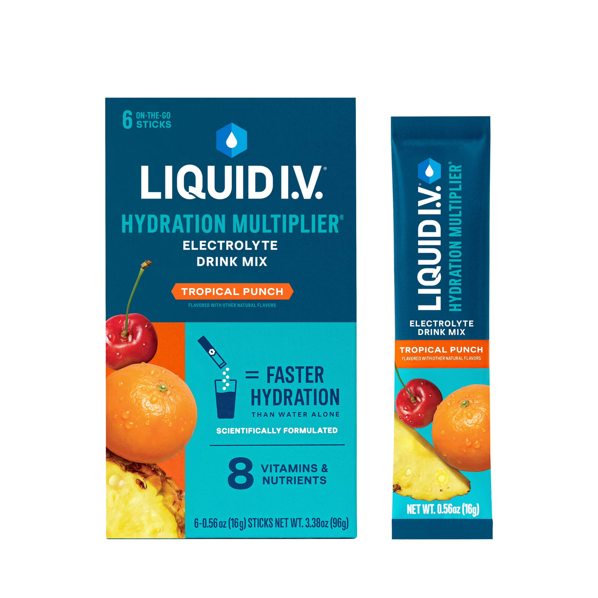Liquid I.V. Hydration Multiplier, Electrolyte Drink Mix Powder, Tropical Punch - 6 Individual Packets
